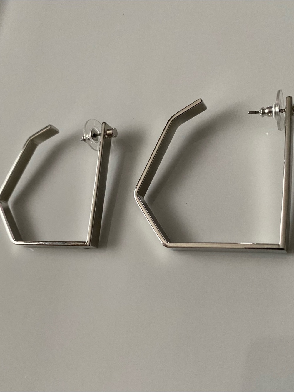 Minimalist Silver Geometric Hex Hoop Earrings